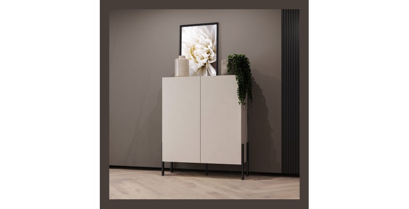 Armadio SALMA 2 porte push-to-open – beige &amp; nero opaco, 114×135×40 cm