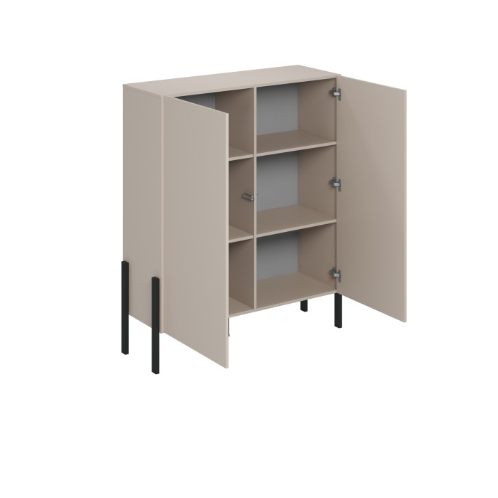 Armoire SALMA 2 portes push-to-open – beige & noir mat, 114×135×40 cm