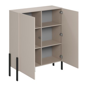 Armoire SALMA 2 portes push-to-open – beige & noir mat, 114×135×40 cm