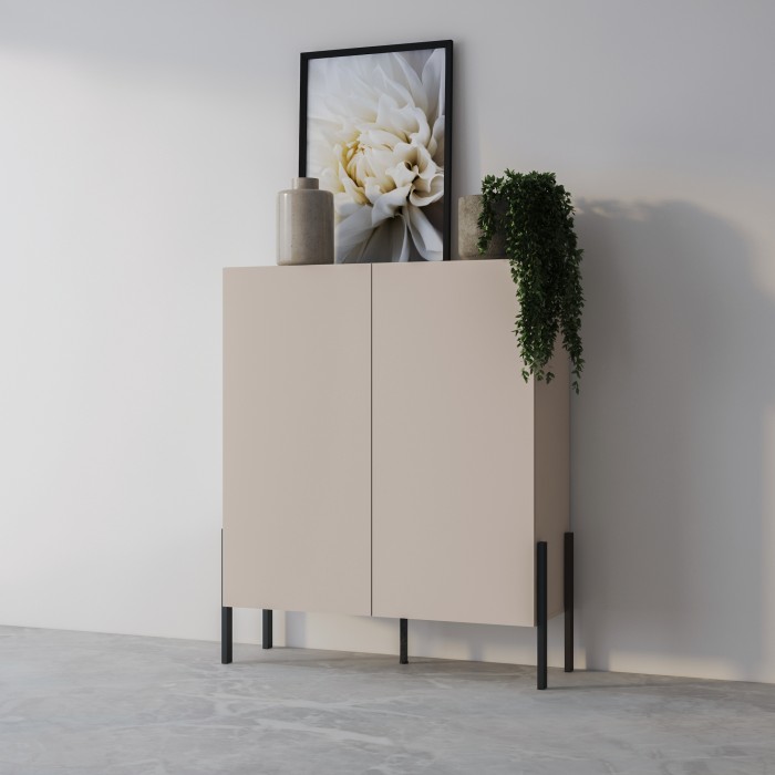 Armario SALMA 2 puertas push-to-open – beige & negro mate, 114×135×40 cm
