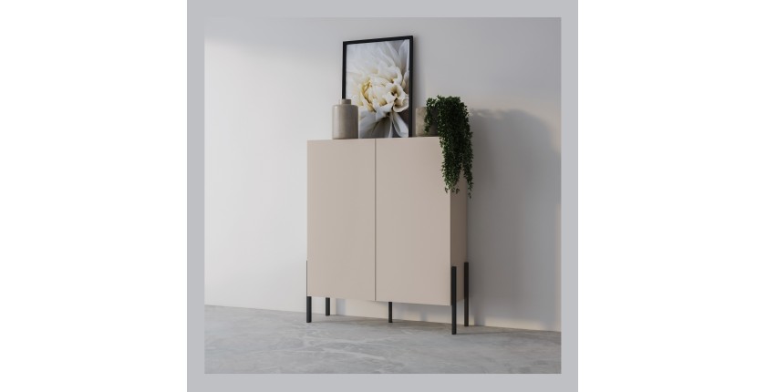 Armoire SALMA 2 portes push-to-open – beige & noir mat, 114×135×40 cm