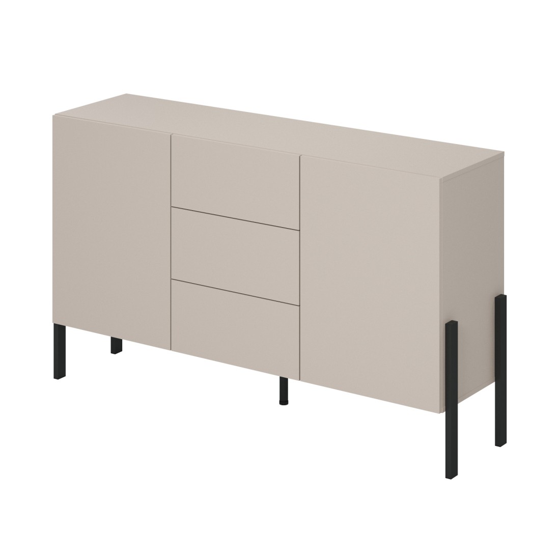 Buffet haut Salma 2 portes & 3 tiroirs Push-to-Open – beige & noir mat, 154×90×40 cm