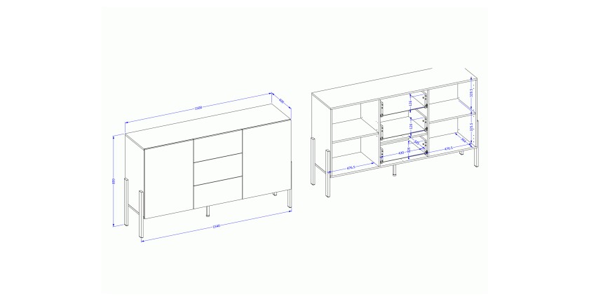 Buffet diseño colección SALMA - 2 puertas &amp; 3 cajones – Beige &amp; negro mate, 154×90×40 cm