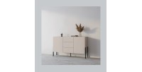 Buffet haut Salma 2 portes & 3 tiroirs Push-to-Open – beige & noir mat, 154×90×40 cm