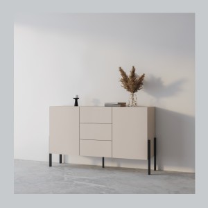 Buffet diseño colección SALMA - 2 puertas &amp; 3 cajones – Beige &amp; negro mate, 154×90×40 cm