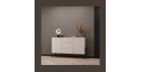 Buffet haut Salma 2 portes & 3 tiroirs Push-to-Open – beige & noir mat, 154×90×40 cm