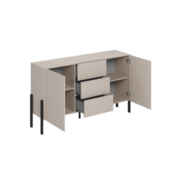 Buffet Design Kollektion SALMA - 2 Türen & 3 Schubladen – Beige & Schwarz Matt, 154×90×40 cm