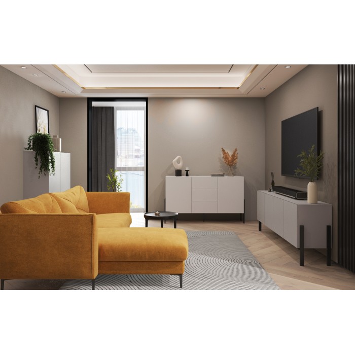 Buffet Design Kollektion SALMA - 2 Türen & 3 Schubladen – Beige & Schwarz Matt, 154×90×40 cm