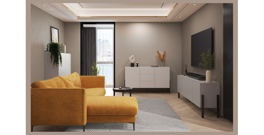 Buffet diseño colección SALMA - 2 puertas &amp; 3 cajones – Beige &amp; negro mate, 154×90×40 cm