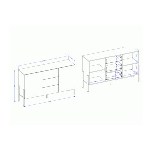 Pack salon complet collection SALMA – buffet 4 portes, armoire & buffet haut beige & noir mat