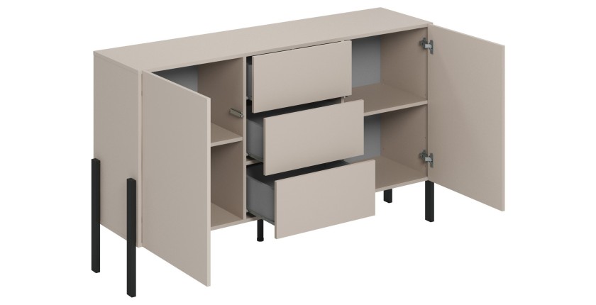 Pack salon complet collection SALMA – buffet 4 portes, armoire & buffet haut beige & noir mat
