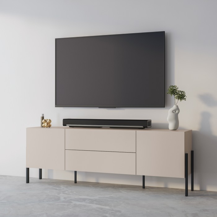 Pack salon SALMA – buffet 2 portes & 3 tiroirs et meuble TV 2 portes & 2 tiroirs beige & noir mat