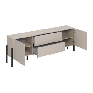 Pack salón SALMA – aparador 2 puertas &amp; 3 cajones y mueble TV 2 puertas &amp; 2 cajones beige &amp; negro mate