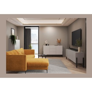Pack salotto completo collezione SALMA – buffet XL a 4 porte, armadio &amp; buffet beige &amp; nero opaco