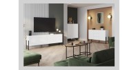Pack salon SALMA – Buffet 4 portes, armoire 2 portes & buffet haut blanc super mat & noir mat