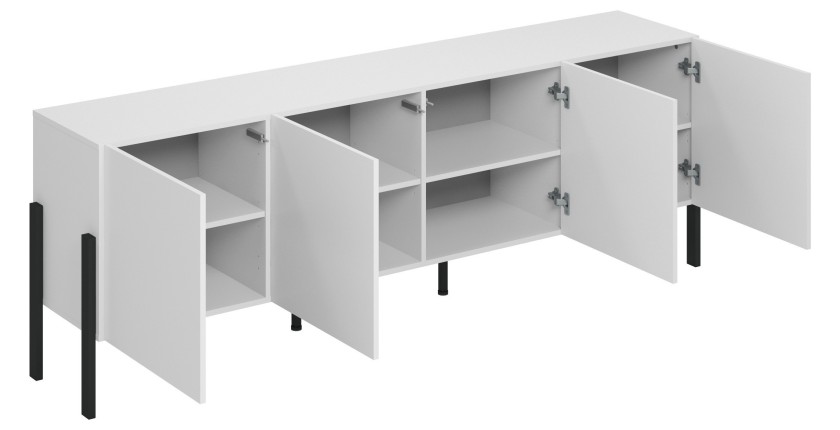 Pack salón SALMA – Buffet XL 4 puertas, armario 2 puertas &amp; buffet 2 puertas y 3 cajones blanco super mate &amp; negro mate