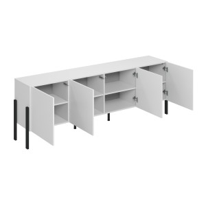 Pack salon SALMA – Buffet 4 portes, armoire 2 portes & buffet haut blanc super mat & noir mat