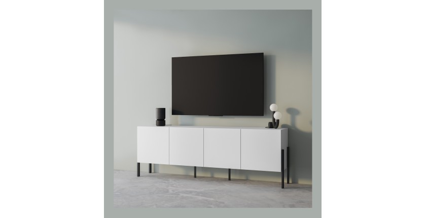 Pack salon SALMA – Buffet 4 portes, armoire 2 portes & buffet haut blanc super mat & noir mat