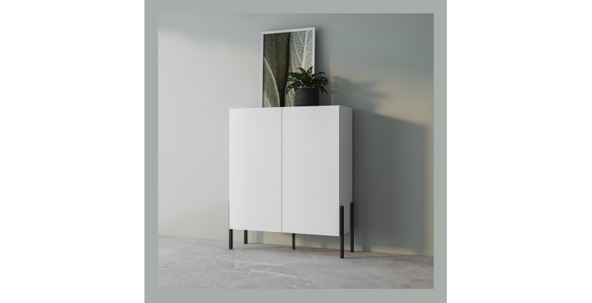 Pack salon SALMA – Buffet 4 portes, armoire 2 portes & buffet haut blanc super mat & noir mat