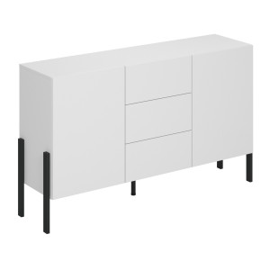 Pack salón SALMA – Buffet XL 4 puertas, armario 2 puertas &amp; buffet 2 puertas y 3 cajones blanco super mate &amp; negro mate