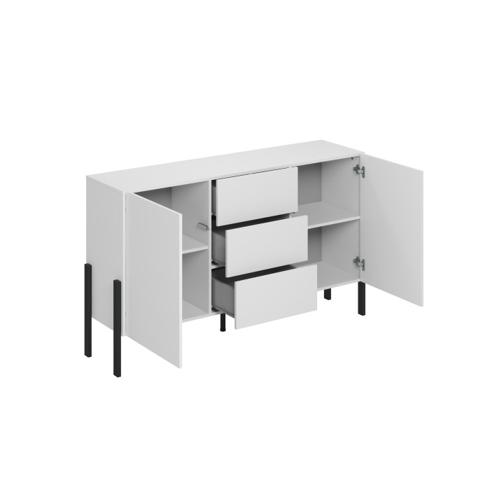 Pack salón SALMA – Buffet XL 4 puertas, armario 2 puertas & buffet 2 puertas y 3 cajones blanco súper mate & negro mate