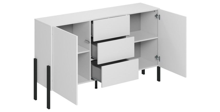 Pack salon SALMA – Buffet 4 portes, armoire 2 portes & buffet haut blanc super mat & noir mat