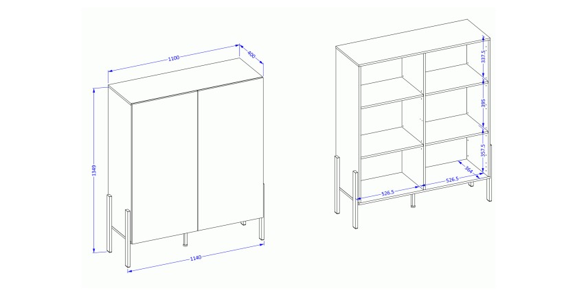 Pack salon SALMA – Buffet 4 portes, armoire 2 portes & buffet haut blanc super mat & noir mat