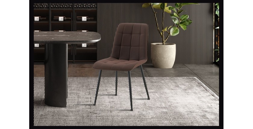 Lot de 4 chaises MIREA – Marron foncé – Design intemporel – Pieds métal – Assise PU confortable 