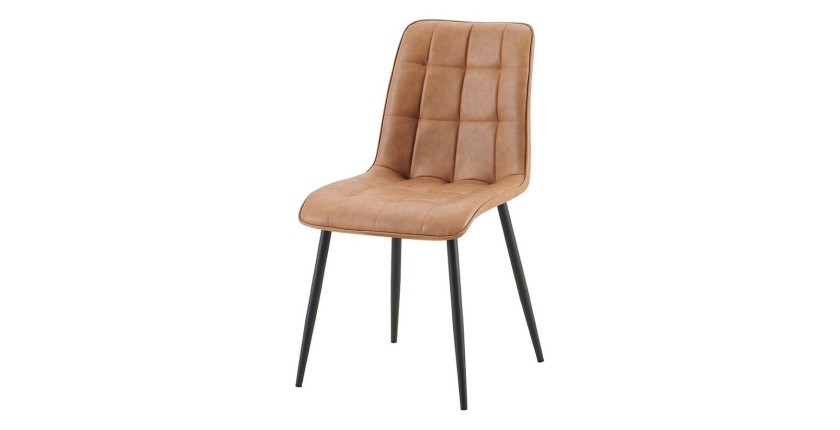 Lot de 4 chaises MIREA – Cognac – Style intemporel – Pieds métal – Revêtement PU facile à nettoyer 