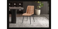 Lot de 4 chaises MIREA – Cognac – Style intemporel – Pieds métal – Revêtement PU facile à nettoyer 