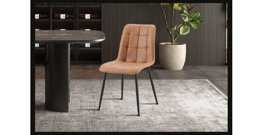 Lot de 4 chaises MIREA – Cognac – Style intemporel – Pieds métal – Revêtement PU facile à nettoyer 