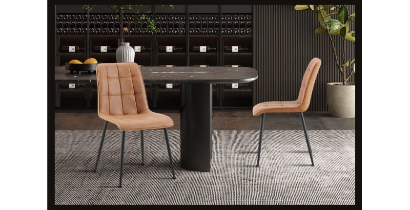 Lot de 4 chaises MIREA – Cognac – Style intemporel – Pieds métal – Revêtement PU facile à nettoyer 