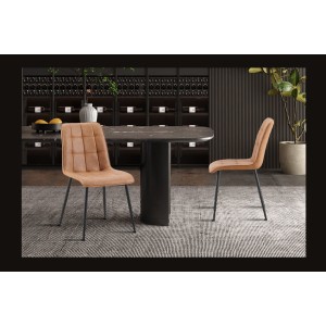 Lot de 4 chaises MIREA – Cognac – Style intemporel – Pieds métal – Revêtement PU facile à nettoyer 