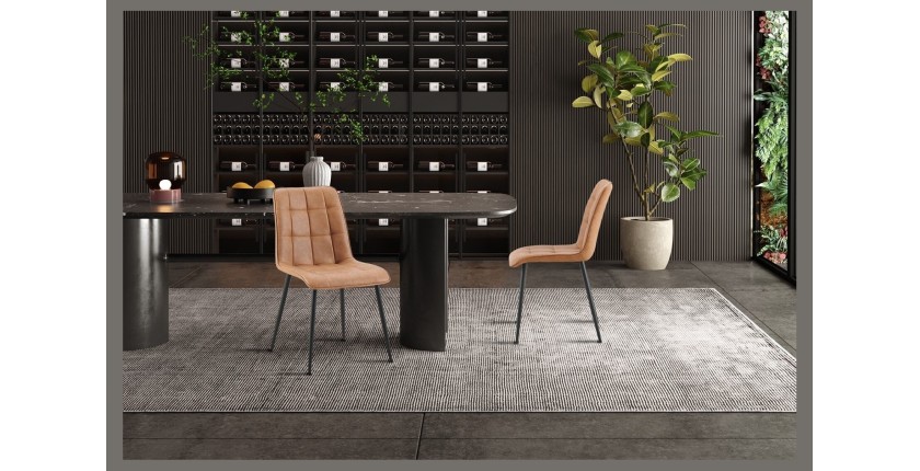 Lot de 4 chaises MIREA – Cognac – Style intemporel – Pieds métal – Revêtement PU facile à nettoyer 