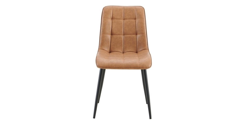 Lot de 4 chaises MIREA – Cognac – Style intemporel – Pieds métal – Revêtement PU facile à nettoyer 