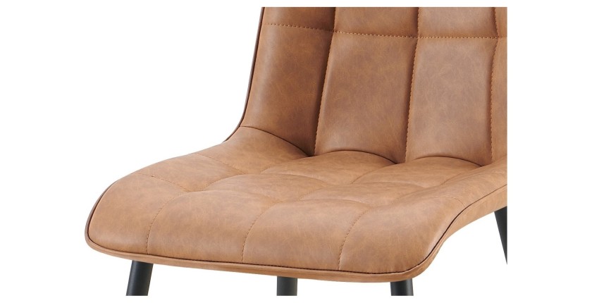 Lot de 4 chaises MIREA – Cognac – Style intemporel – Pieds métal – Revêtement PU facile à nettoyer 