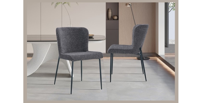 Lot de 2 chaises LISE – Tissu gris foncé – Pieds métal – Confort moderne – Design sobre et élégant 