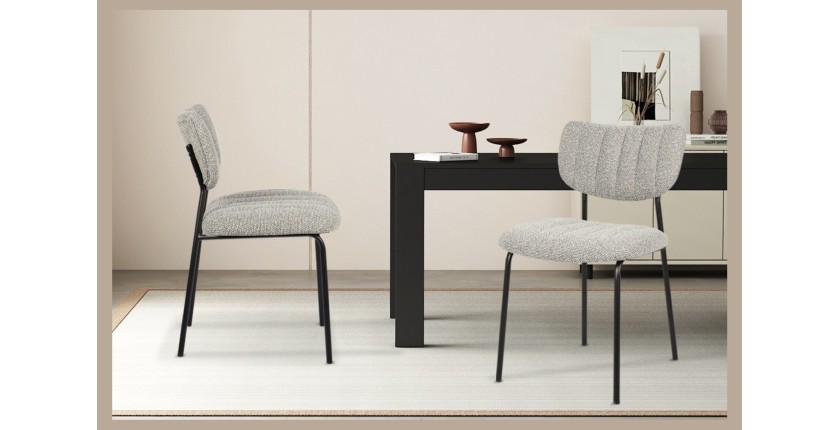 Lot de 2 chaises NORAYA – Tissu gris clair – Pieds métal – Design compact – Élégance moderne et épurée 