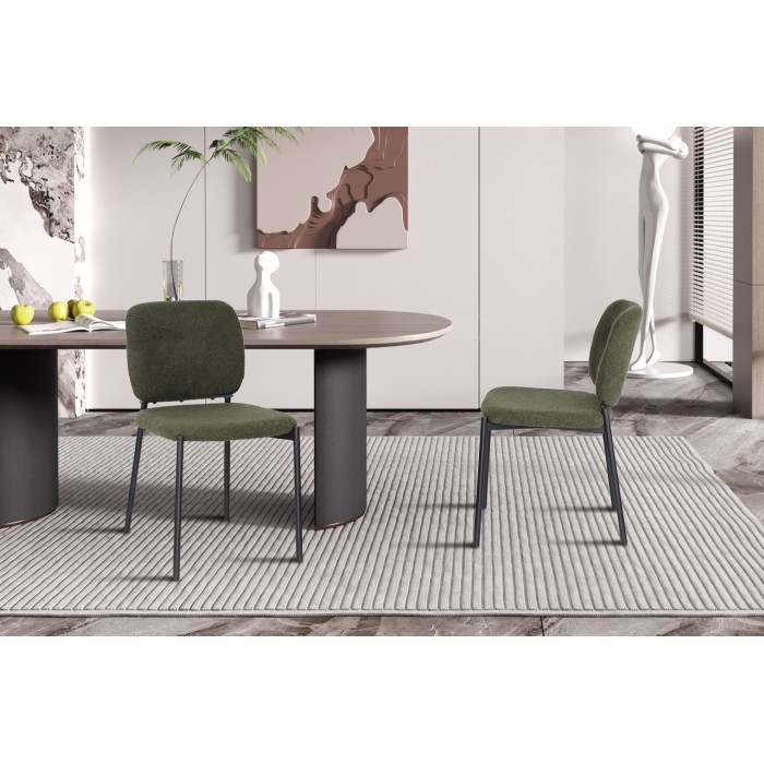 Lot de 2 chaises LYVORA – Tissu vert – Pieds métal – Design compact – Élégance naturelle et moderne 