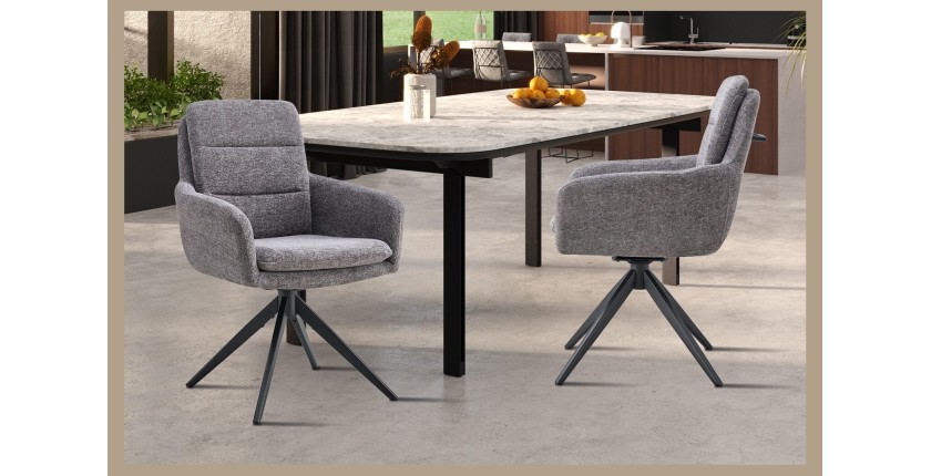 Lot de 2 fauteuils KAVINA – Tissu gris foncé – Pieds métal – Avec accoudoirs – Design élégant et enveloppant 