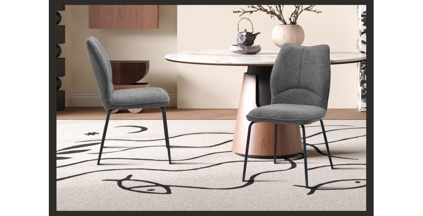 Lot de 2 chaises LIVARA – Tissu gris – Pieds métal – Design compact – Élégance sobre et moderne 