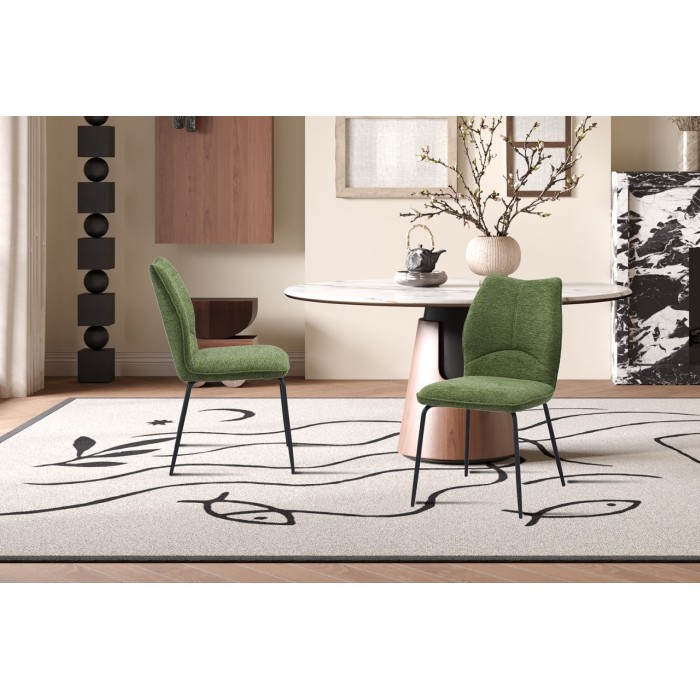 Lot de 2 chaises LIVARA – Tissu vert – Pieds métal – Design compact – Élégance naturelle et contemporaine 