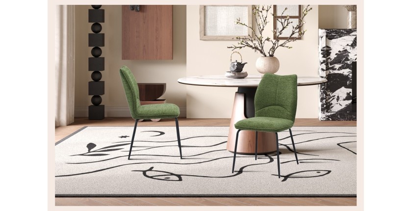 Lot de 2 chaises LIVARA – Tissu vert – Pieds métal – Design compact – Élégance naturelle et contemporaine 