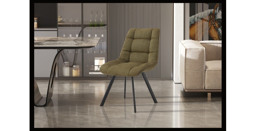 Lot de 2 chaises VELMIA – Tissu vert olive – Pieds métal – Design compact – Élégance naturelle et contemporaine 