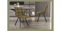 Lot de 2 chaises VELMIA – Tissu vert olive – Pieds métal – Design compact – Élégance naturelle et contemporaine 