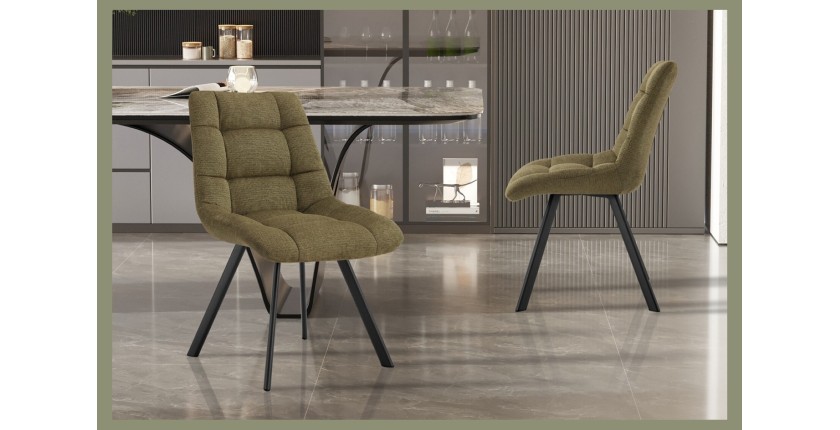Lot de 2 chaises VELMIA – Tissu vert olive – Pieds métal – Design compact – Élégance naturelle et contemporaine 