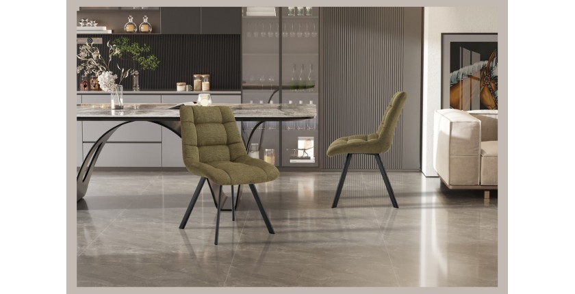 Lot de 2 chaises VELMIA – Tissu vert olive – Pieds métal – Design compact – Élégance naturelle et contemporaine 
