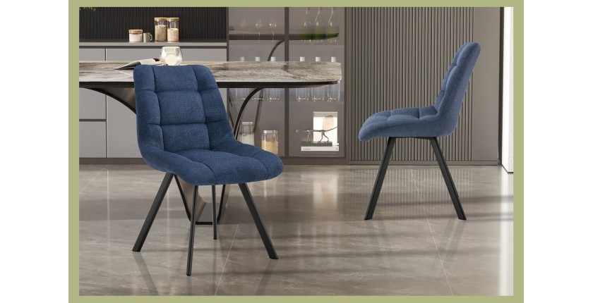 Lot de 2 chaises VELMIA – Tissu bleu océan – Pieds métal – Design moderne – Élégance rafraîchissante 