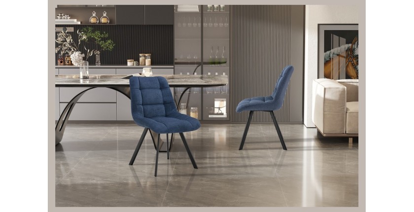 Lot de 2 chaises VELMIA – Tissu bleu océan – Pieds métal – Design moderne – Élégance rafraîchissante 