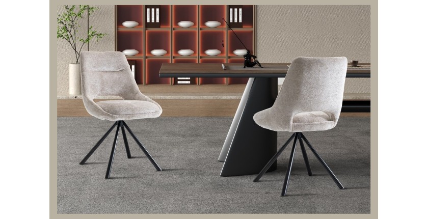 Lot de 2 chaises YUMENA – Tissu beige – Pieds métal – Design épuré – Élégance naturelle et contemporaine 